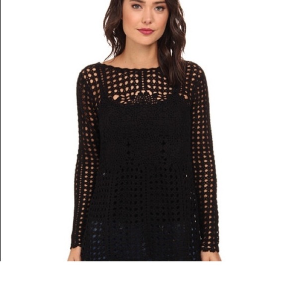 FREE PEOPLE Black Cotton Open Back Crochet Sweater XS - Picture 16 of 16